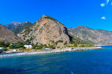 Fototapeta premium Agia Roumeli, Hafenort an der Südwestküste Kretas am Libyschen Meer