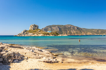 Agios Stefanos beach in kos - obrazy, fototapety, plakaty