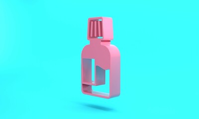 Pink Mouthwash plastic bottle icon isolated on turquoise blue background. Liquid for rinsing mouth. Oralcare equipment. Minimalism concept. 3D render illustration