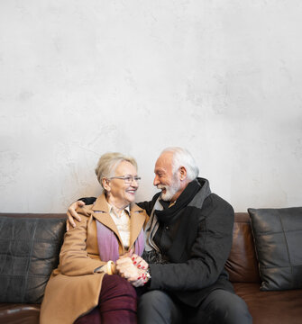 Elderly Couple Loving And Holding Each Other