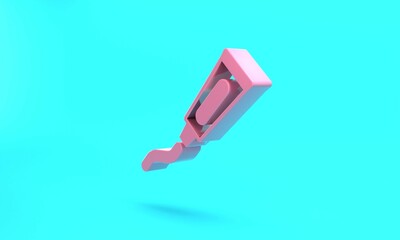 Pink Tube of toothpaste icon isolated on turquoise blue background. Minimalism concept. 3D render illustration