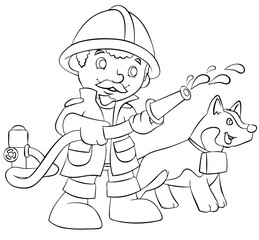 Firefighter. Element for coloring page. Cartoon style.