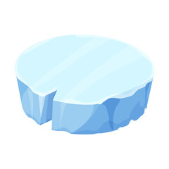 Ice floe, frozen water piece, iceberg in cartoon style isolated on white background. Polar landscape element, ui game asset. Winter decoration.