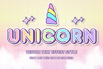 unicorn cute kawaii kids pastel holograph 3d editable text effect font style template banner poster background