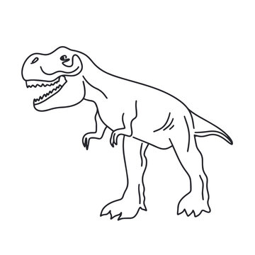 Tirex dinosaur outline image isolated vector illustration. Simple hand drawn sketch of prehistoric extinct animal with big teeth. Dino with grin decoration