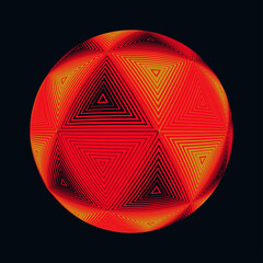 graphic 3d sphere with geometric triangle pattern bright red gold black