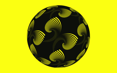 graphic sphere with wings pattern in yellow black