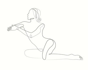 Abstract charming sexy girl sitting down pose one line art drawing line illustration