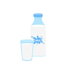 milk packing, glass of milk on white,dairy products background. Icon,Vector,illustration cartoon style.