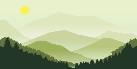 background of beautiful mountains and pines forest