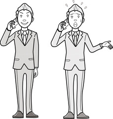 携帯電話をかけるビジネスマン、ビジネスウーマン