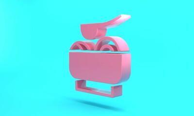 Pink Ramen soup bowl with noodles icon isolated on turquoise blue background. Bowl of traditional asian noodle soup. Minimalism concept. 3D render illustration