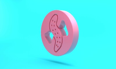 Pink Served cucumber on a plate icon isolated on turquoise blue background. Marine food. Minimalism concept. 3D render illustration
