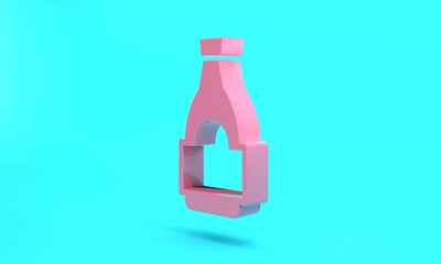 Pink Soy sauce bottle icon isolated on turquoise blue background. Minimalism concept. 3D render illustration