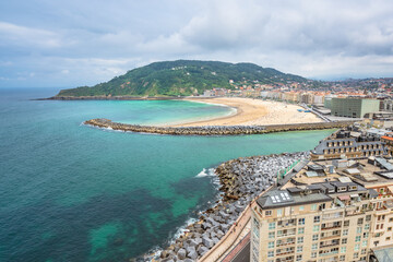 Fototapeta premium High angle view about San Sebastian Zurriola beach