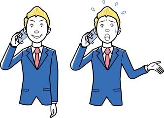 携帯電話をかけるビジネスマン、ビジネスウーマン