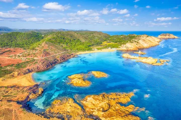 Foto auf Acrylglas Cala Pregonda, Insel Menorca, Spanien Landschaft mit Luftbild von Cala Pregonda Strand, Insel Menorca, Spanien