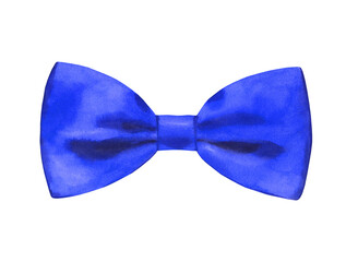 Watercolor blue silk bowtie illustration. Hipster funny clothes accessories, costume, character creator decor fashion element isolated. Cute drawing clipart element cutout for man, woman, animal diy