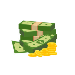 Vector dollar bank note and coin, icon illustrations and vector