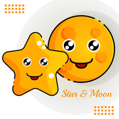 funny moon and Star Vector with cartoon art style