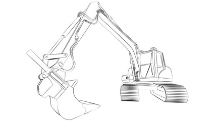 Excavator outline in perspective view isolated. Design element.