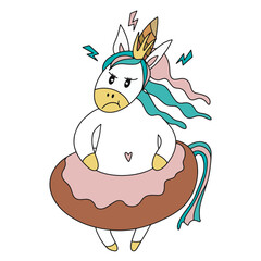 Cute cartoon unicorn. Color vector illustration. depicting the emotion of anger. White background