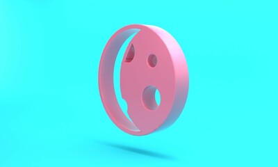 Pink Moon phases icon isolated on turquoise blue background. Minimalism concept. 3D render illustration