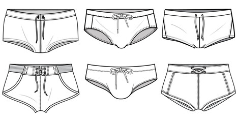 Swim Underwear, Trunk, Brief, Boxer Sets Fashion Illustration, Vector, CAD, Technical Drawing, Flat Drawing, Template, Mockup.