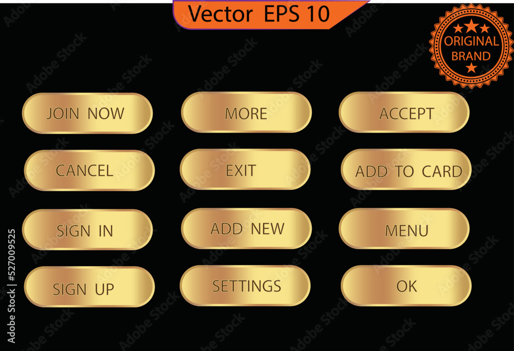 Wall mural set of glass gold buttons and sliders, web icons and game icon set. gradient mesh. button set color 