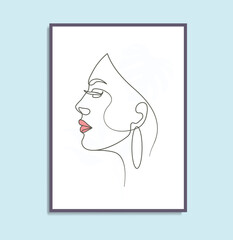 Abstract Beauty woman face modern girl elegant one line art style poster wall art canvas line illustration