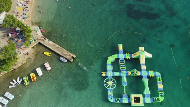 Aerial scene of the beach in Biograd town, the Adriatic Sea in Croatia