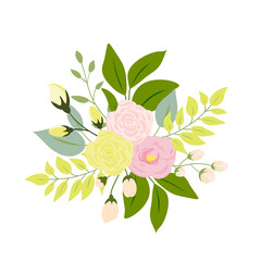 pink rose yellow green leaves wedding invitation card and flower poster