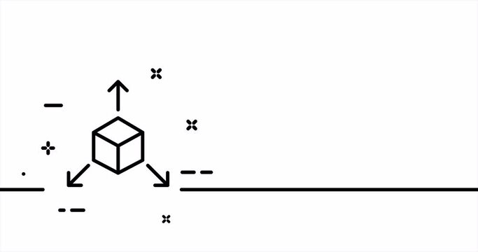 3d modeling object. Zoom in, zoom out, turn, scale, touch control, minimize, maximize, vr, virtual reality, increase. One line drawing animation. Motion design. Animated technology logo. Video 4K