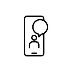 mobile phone and bubble text icon design. simple video conference illustration in line art style.
