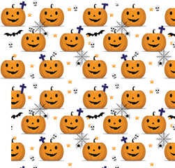 Halloween pumpkins in vector seamless background. Vector illustration.