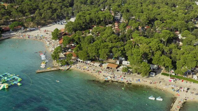 Aerial scene of the beach in Biograd town, the Adriatic Sea in Croatia