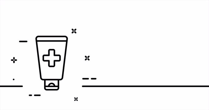 Toothpaste. Hand cream, massage, mask, ointment, shaving gel, red cross tube. Health care concept. One line drawing animation. Motion design. Animated technology logo. Video 4K