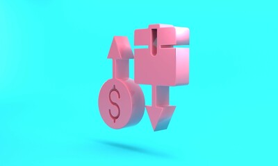 Pink Tax carton cardboard box icon isolated on turquoise blue background. Box, package, parcel sign. Delivery and packaging. Minimalism concept. 3D render illustration