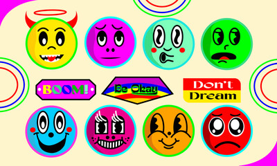 Obraz premium Ilustration vektor graphic of Sticker Emoticon and Label Teks. Prefect for Printing, Media Social, and etc.