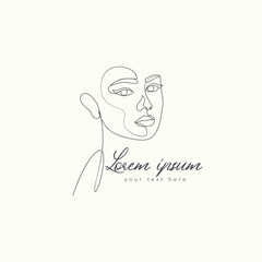 Woman's beauty face feminine modern one-line art logo line illustration side face 