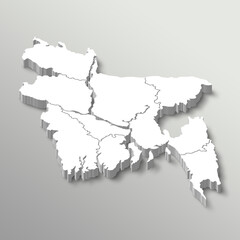 Illustration of 3d isometric white Bangladesh map in white isolated background.