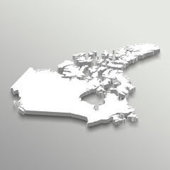 Illustration of 3d isometric white Canada map in white isolated background.