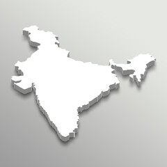 Illustration of 3d isometric white India map in white isolated background.