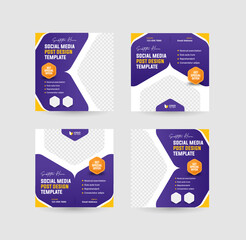 The X social media post template with purple and yellow colors. Suitable for your business, corporate, and agency