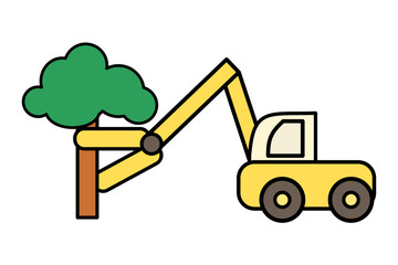 Deforestation outline icon with forest harvester machine symbol of ecosystem destruction and nature devastation can be used for presentation, web and ui.