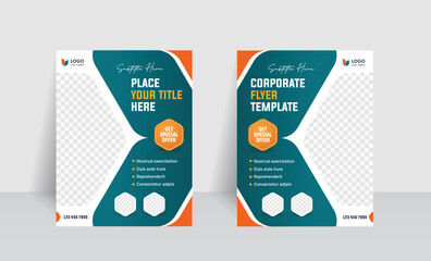 The X flyer, brochure template with green and orange colors. Suitable for your business, corporate, and agency.