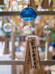 Colorful wind chime decoration to pray for love at a shrine in Japan 