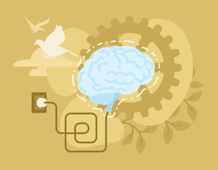 Brain activation, human mind and consciousness. Psychology, strong cognitive process, agile charging, adaptable study, mental fitness, developing idea, productive work. Vector creative illustration