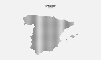 Black halftone dotted spain map. Dotted map vector illustration isolated on light grey background