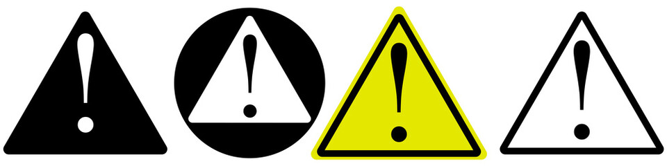 Exclamation mark on yellow, black and white backdrop. Attention vector illustration. Danger sign icon.